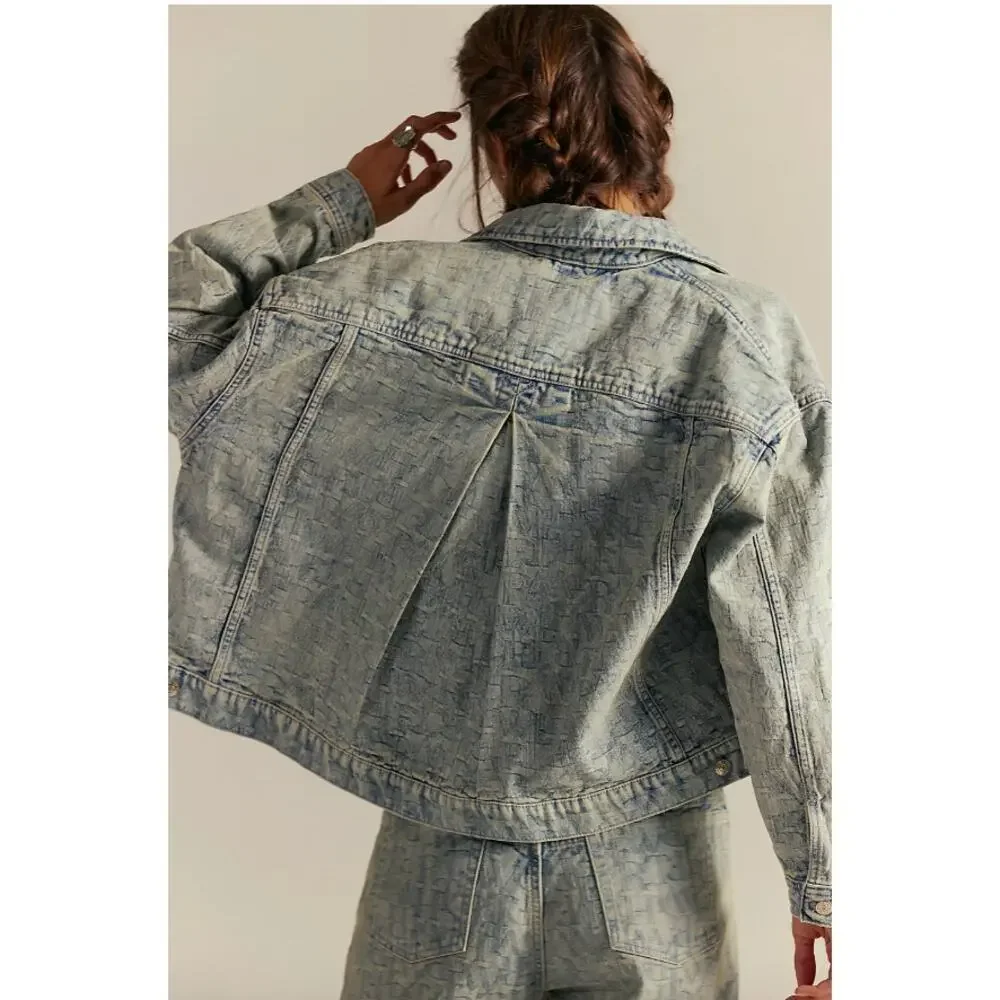 Free People We The Free Opal Swing Jacquard Denim Jacket XL